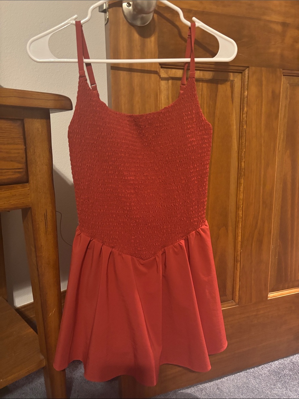 aerie Red Smocked Tank Dress with Flared Skirt